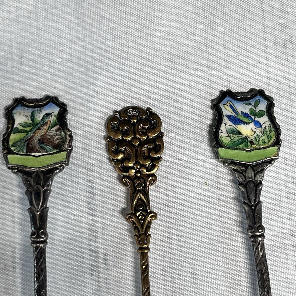 Vintage 6 pc Spoon Lot Czechoslovakia Cloisonné Enamel Floral Maidens (#25B) - Picture 3 of 12